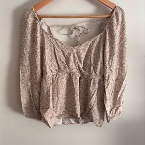 American Eagle Outfitters Floral Beige Blouse
